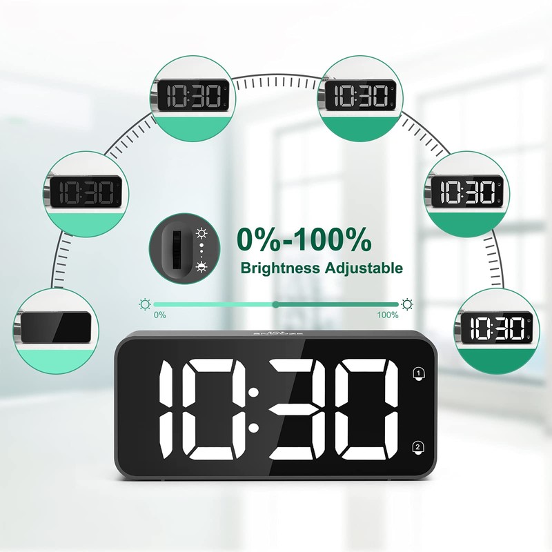 HERMIC Alarm Clock Bedside Mains Powered Large Digital Led Display,