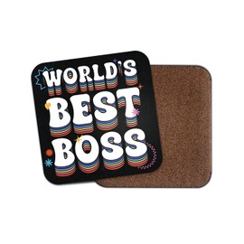 World's Best Boss Square Coaster - Employer Job Groovy Birthday Christmas Illustration Kids Boys Girls Kitchen Family Drinks Home #81627