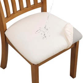 YISUN Chair Seat Covers Set of 4, Pu Leather Waterproof Dining Room Chair Covers, Stretch Chair Cover for Dining Room Chair Protector Slipcover for Kitchen, Hotel (Pu Beige, 4)