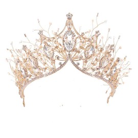 Handmade Crystal Crowns Tiaras Headband Gems Rhinestone Princess Headpiece Bridal Tiara Bride Hairwear Hair Accessories for Girl&Women Birthday Wedding Prom Bridal Christmas Music Festival Party,Gold