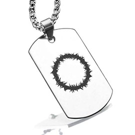 Comfort Zone Studios Stainless Steel Religious Crown of Thorns Dog Tag Pendant Necklace, Silver