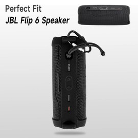 Geiomoo Silicone Carrying Case Compatible with JBL Flip 6, Portable Cover with Carabiner and Shoulder Strap (Black)