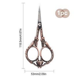 SUNNYCLUE 1 piece flower and bird scissors, sewing scissors, embroidery scissors, European embroidery sewing scissors, floral pattern, flowers, birds, classic, red copper, romantic, vintage scissors,