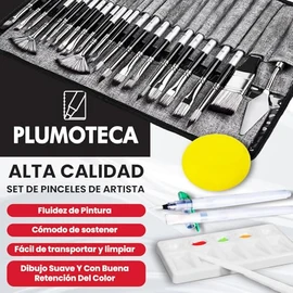 Pinceles Profesionales para Pintura Acrílica, Óleo, Acuarela y Gouache + Estuche de Lona, Pinceles Recargables con Agua, Esponja, Espátulas de Plástico y Paleta | Ideal para Artistas