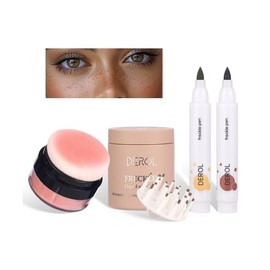 Natural Freckle Blush Makeup Kit- Liquid Fake Freckle Air Cushion, 2 Colors Freckle Pen, Powder Cushion Blush, Waterproof Long Lasting Freckles Marker for Cheek