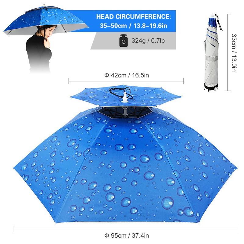 Double Layer Umbrella Hat Women Men Folding Sun Rain Cap