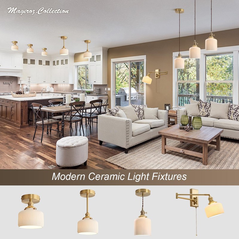 Magiroz Mid Century Modern Pendant Light Fixture Minimalist White Ceramic