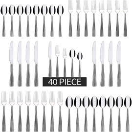KOOMADE EMPIRE 40-Piece Silverware Set for 8, Mirror Polished Stainless Steel Flatware (Dinner, Salad Forks, Knives, Spoons, Teaspoons) Dishwasher Safe