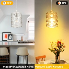 foucasal Brushed Nickel Pendant Light for Kitchen Island Spiral Iron Pendant Light Fixtures with Seeded Glass Shade, Adjustable Height Hanging Pendant Lighting for Dining Room Hallway Kitchen Foyer