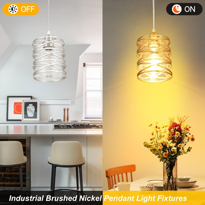 foucasal Brushed Nickel Pendant Light for Kitchen Island Spiral Iron