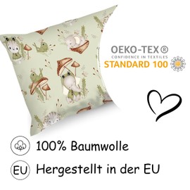 PinkZebra Children's Pillowcase 35 x 40 cm 100% Cotton Cushion Cover Boys Oeko-Tex Standard 100 Children's Covers with Zip Frog & Friends