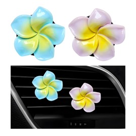 Wevdn 2PCS Flower Car Air Vent Clips, Colorful Tropical Flower Air Freshener Vent Clips with Aromatic Pad, Air Conditioning Outlet Clip Plumeria Flower Decoration (Blue+Purple)