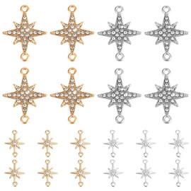 PH PandaHall Pack of 24 18K Gold Plated Star Plug Charms, 2 Styles Star Link Charms, Cubic Zirconia Left Rhinestone Star Connector, 0.8 mm Double Hole Link Pendant for Bracelet, Necklace, Brass