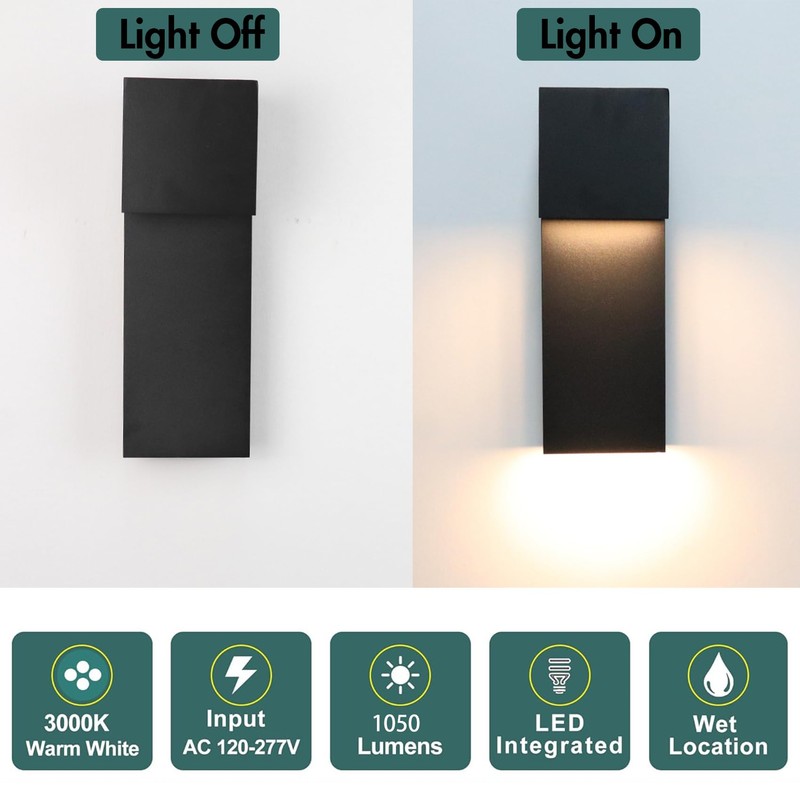 YUBOEL Modern Outdoor Wall Sconce Matte Black Waterproof LED Wall