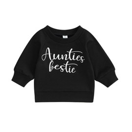 fhutpw Toddler Baby Boys Girls Sweatshirt Tops Letter Print Long Sleeve Pullover Shirts Fall Outfits Clothes (Aunties Bestie- Black, 0-3 Months)
