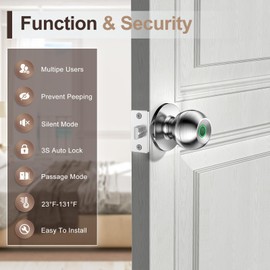 Smart Door Knob Smart Lock, Fingerprint Door Lock, Fingerprint Door knob, biometric Door Lock with App Control, Suitable for Bedroom, Cloakroom, Apartment, Office, Hotel (Silver)
