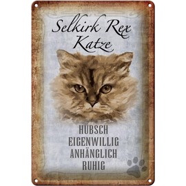 FEMER Tin Sign with Saying 20 x 30 cm Selkirk Rex Cat Quiet Gift Decorative Sign Tin Sign