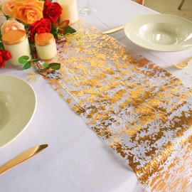 Bloss Gold Table Runners, Sequin Glitter Foil Metallic Table Runners, 11 x 118 inch Sparkly Thin Mesh Table Runner for Party, Christmas Decorations, Disposable Gold Placemats for Wedding, Birthday