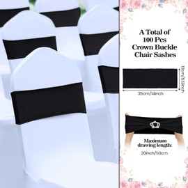 100 Pcs Spandex Chair Sashes with Crown Buckle Slider Stretch Chair Bands Cover Ties for Wedding, Banquet, Gala, Corporate Event, Birthday Party, Baby Shower(Dusty Blue)