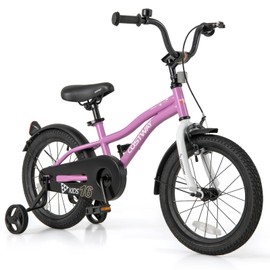 COSTWAY 16 Inch Kids Bike, Children Toddler Bicycle with Training Wheels, Adjustable Seat & Handlebar, Handbrake & Coaster Brake, Reflectors, Bell, Suitable for 3-8 Years Old Boys Girls, Purple