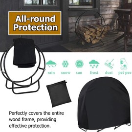 KANCOKIT Firewood Log Hoop Cover, 40 Inch Outdoor 600D Heavy Duty Waterproof and Weather Resistant Round Log Rack Cover, with Full Length Zipper, Wood Ring Storage Holder Cover