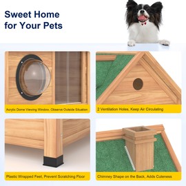 Dog House Outdoor, Wooden Dog Crate with Upgraded Acrylic Dome Viewing Window & Insulated Liner Waterproof Dog Kennel Ventilation Durable Indoor Dog Shelter for Small Medium Dogs, Cat