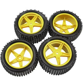 4Pack HIRCQOO OD 88mm/3.46" Front & Rear Rubber Plastic Wheel Rims Tires 12mm Hex Hub Compatible with Redcat Tornado Shockwave HPI HSP ExceedRC Kyosho 1/10 Scale Off Road Buggy (Yellow)