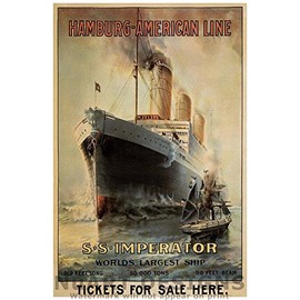 NuArt Designs Vintage Ocean Liner Reproduction Giclee Poster Hamburg-American Linie - S.S. Imperator, Worlds LARGES Ship.
