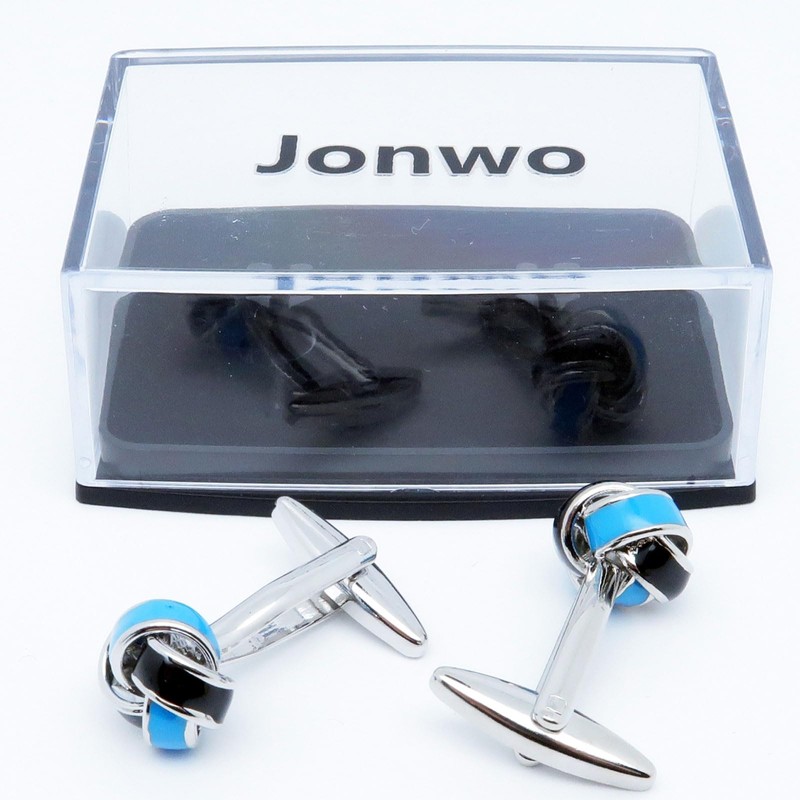 Jonwo Black and Blue Twist Knot Men Cuff Links for