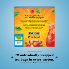 Twinings Strawberry & Raspberry Unsweetened Iced Tea 2-Pack – Oversized Herbal Teas, 72 Bags Per Box