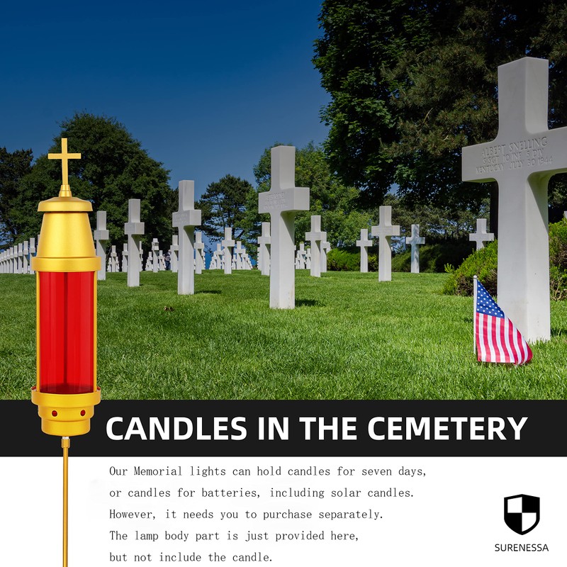Cemetery Light Candle Holder, Grave Decorations Memorial Lantern with Crosses,