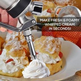 OCTANDRA 304 Stainless Steel Whipped Cream Dispenser 500mL/1 Pint Whip Cream Canister Maker Commercial Grade Whipping Siphon Cream Whipper with 3 Decorating Tips, 4 Injector Tips & Charger Holder