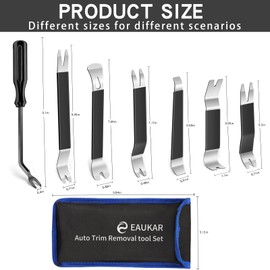 Eaukar 24 Pcs Auto Trim Removal Tool Kit, Metal Car Removal Tool Kit Fastener Remover Steel Pry Bar Door Panel Window Audio Radio Dashboard Removal Tool Set (Silver/Black)