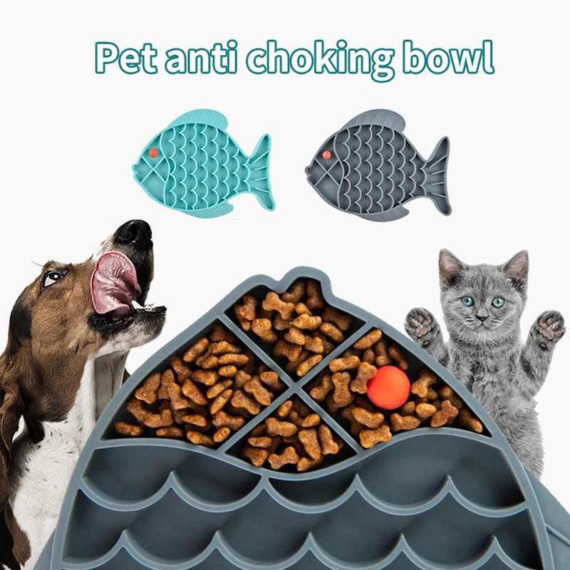 Slow Feeder Cat Bowls, Fish Shape Silicone Puzzle Feeder Lick