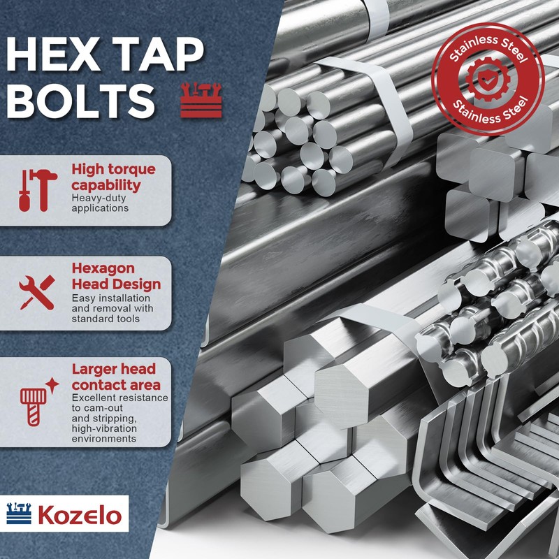 Kozelo 4 Pcs Hex Head Screws Bolts - [M8-1.25x16] 304