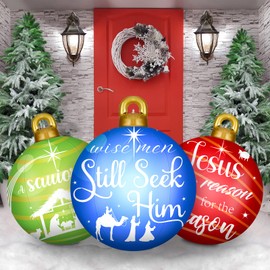 Jetec 3 Pcs 32 Inch Giant Inflatable Christmas Ball PVC Inflatable Decorated Ball Large Holiday Inflatables Outdoor Decorations Christmas Blow up Yard Decor Giant Inflatable Ornaments (Nativity)