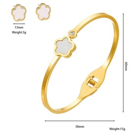 XaiYimee Lucky Five Leaf Clover Jewelry Set - Five Leaf Clover Bracelet with Matching Earrings, Women's Bracelet for Anniversary and Birthday Gifts
