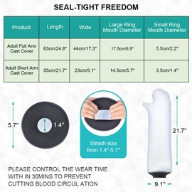 Cast Covers for Shower Arm, 57cm/22.4in Cast Cover Waterproof Arm Adult, Wound Protector, for Arm Broken, Surgery, Burned to Keep Bandages Dry, Fits for Hands, Wrists, Wounds and Burns
