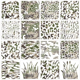 16 PCS Camo Stencils for Painting, 10 * 10 in Large Drawing Stencils Camouflage for Spray Painting Crafts Reusable for DIY Wall Boat Wood Canvas Fabric Home Decor (16)
