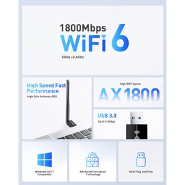 USB Adapter WiFi Dongle for PC - WiFi 6 Dongle AX1800 Dual Band 2.4G 5G WiFi Adapter for PC USB3.0 USB Wireless Adapter Signal Antenna 5G WiFi Dongle for Laptop Supports Win10/11 USB WiFi Adapter