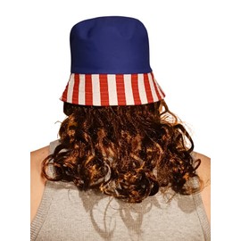 USA Mullet Bucket Hat Brown Wig Merica 4th of July All American Costume