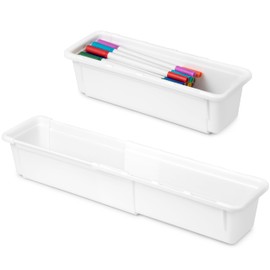 QIWODE Drawer Organiser, Expandable Drawer Organiser for Kitchen, Office, Desk, Plastic Drawer Organiser for Cutlery, Makeup, Utensils, Spice Jars, Stationery, White(Pack of 2)