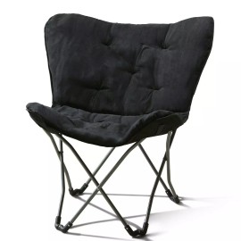 Mainstays Soft Folding Butterfly Chair Portable Faux Fur Microsuede Cushion Lounge Black