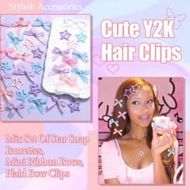 STGDAK 36 Pcs Mini Bow Hair Clip Pink Ribbon Bow For Girls Women Star Clips Colorful Star Snap Clip Non Slip Plaid Bows Coquette Accessories Metal Barrettes Y2k Hair Clip Cute