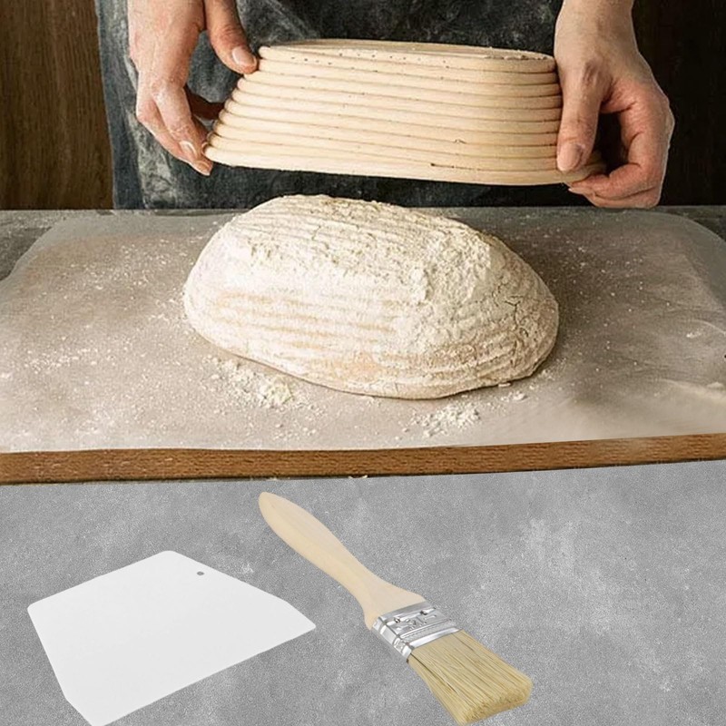 ASelected Oval Bread Rising Basket 25Cm With Scraper Brush Cloth