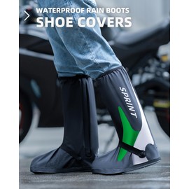 RINJOY Waterproof Shoe Covers with Reflector for Men and Women Reusable Rain boot Covers with Zipper Non-Slip Foldable
