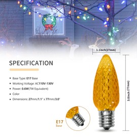 25PACK Multicolor C9 LED Christmas Lights Replacement Bulbs，Shatterproof & Waterproof Plastic C9 Led Bulbs for Outdoor String Lights, E17 Base, 0.6W Equivalent to 7W, 50LM Holiday Decoration