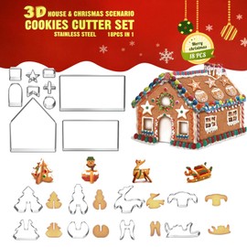 Cookie Cutter Gingerbread House, Christmas Gingerbread House, Cookie Cutter Christmas, DIY Baking Mould Christmas Stainless Steel Mould Christmas House (18 Pieces/House, Snowman, Reindeer, Sleigh)