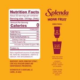 SPLENDA Monk Fruit Liquid Zero Calorie Sweetener Drops, 1.68 Fl Oz