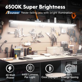 BBOUNDER 1 Pack Linkable LED Shop Light with Reflector, 4400 LM, 6500K Cool Daylight, 4 FT, 48 Inch Integrated Fixture for Garage, 40W Equivalent 250W, Surface & Suspension Mount, White